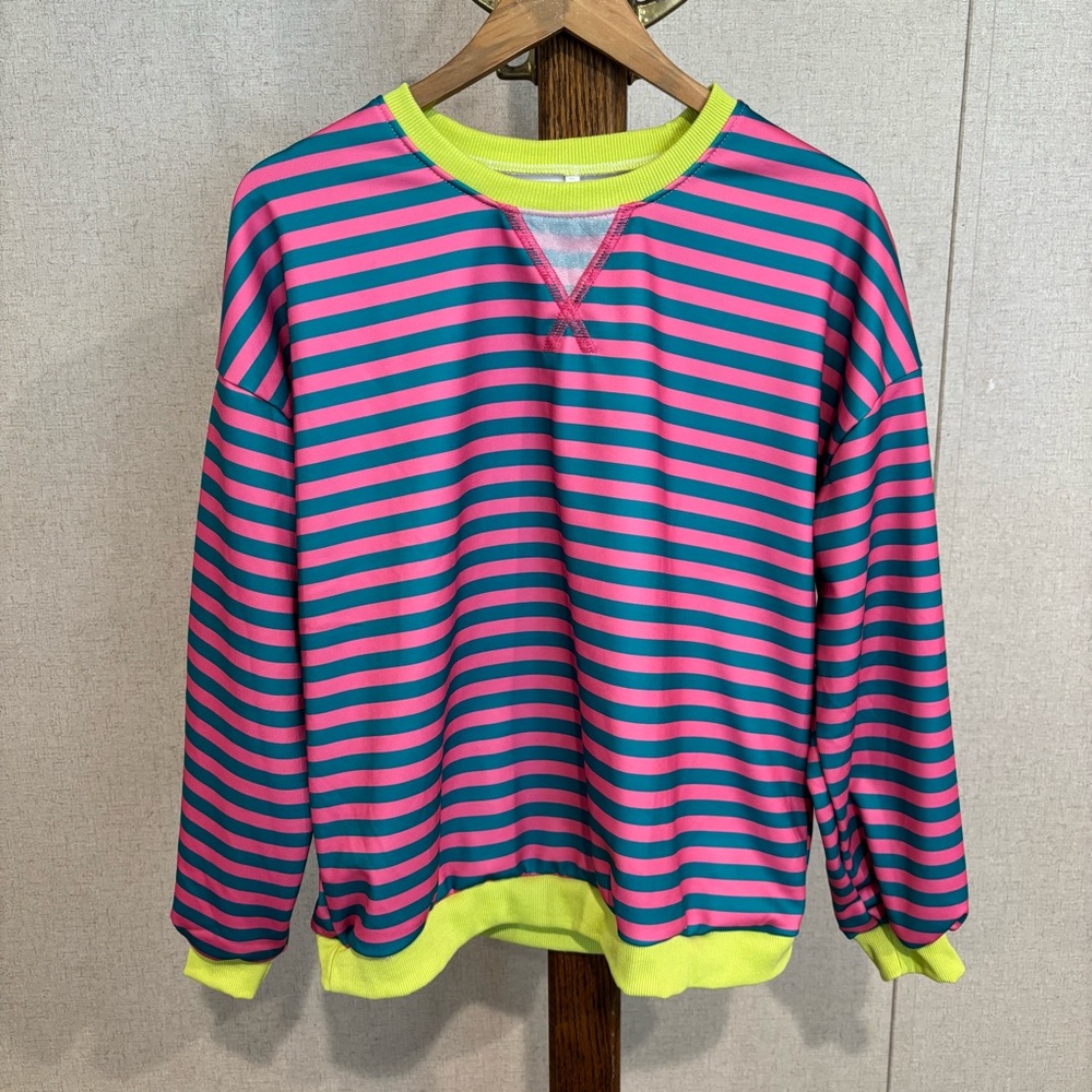 Striped Women’s Shirt with Neon Accents NWOT